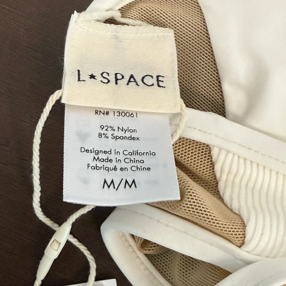 L*SPACE Macey Two Tone with Mesh Bikini Top in‎ Cream and Tan Size M NWT